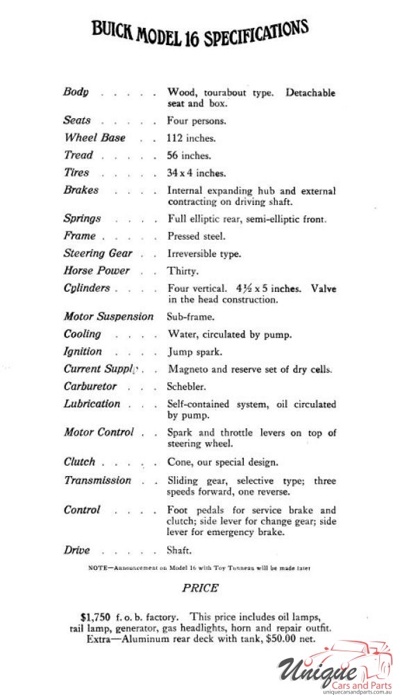 1910 Buick Specifications Brochure Page 5